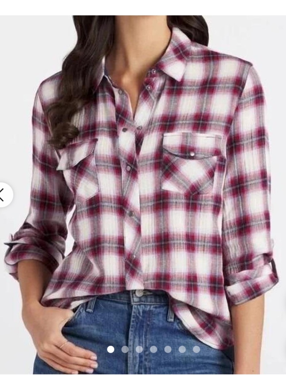 Kut from the Kloth Women’s Red, White & Black Plaid Button-Down Shirt